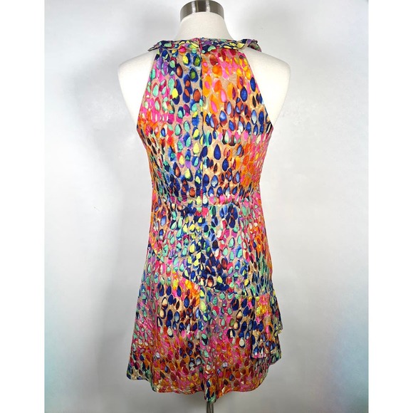 Nanette Lepore Multicolored Bright Raindrop Print A-Line Dress 8 Pink Orange - Picture 4 of 11